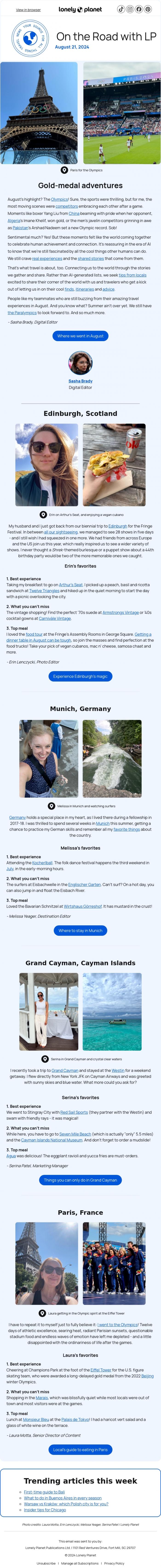 Email Design Inspiration from Sasha from Lonely Planet, LP Staff Trips: Where we went in August