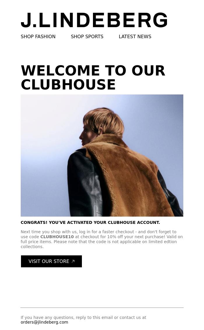 Email Design Inspiration from J.Lindeberg, Welcome to our CLUBHOUSE