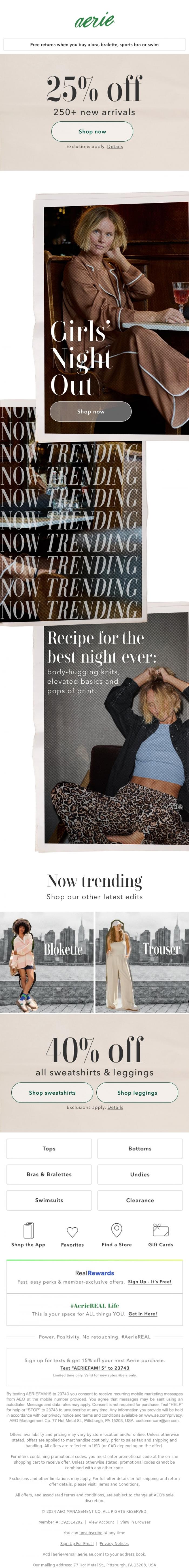Email Design Inspiration from Aerie, Hey trendsetter 😉 Girls' Night Out is THE trend rn
