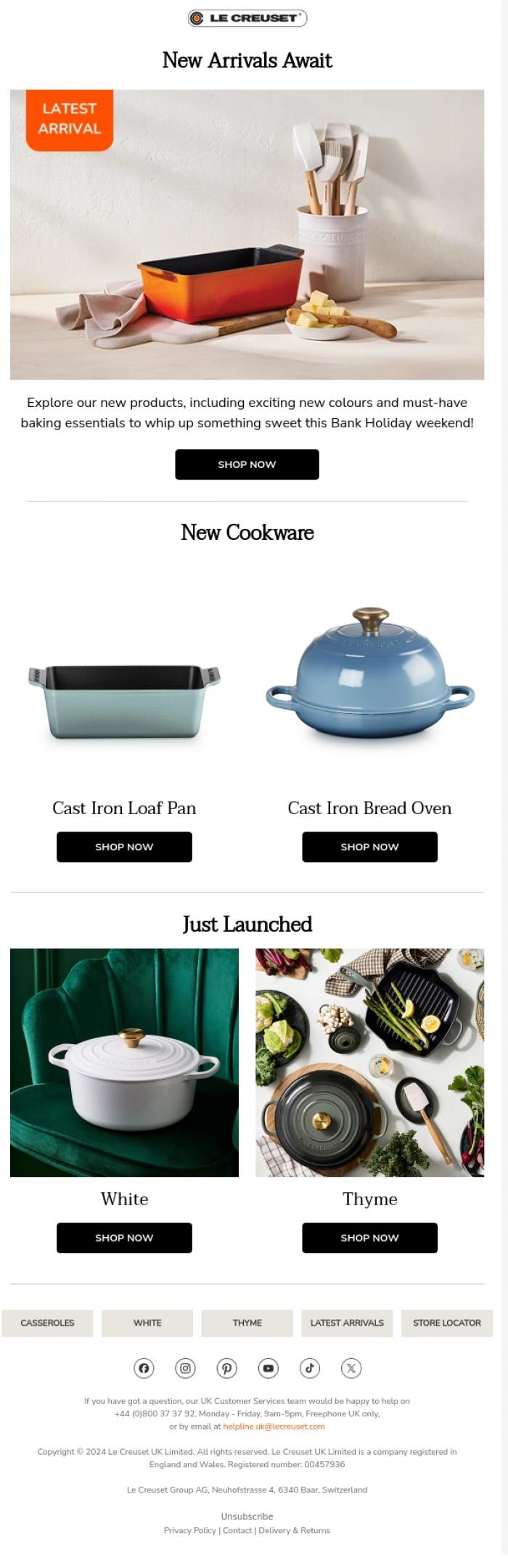 Email Design Inspiration from Le Creuset, Get Baking This Bank Holiday