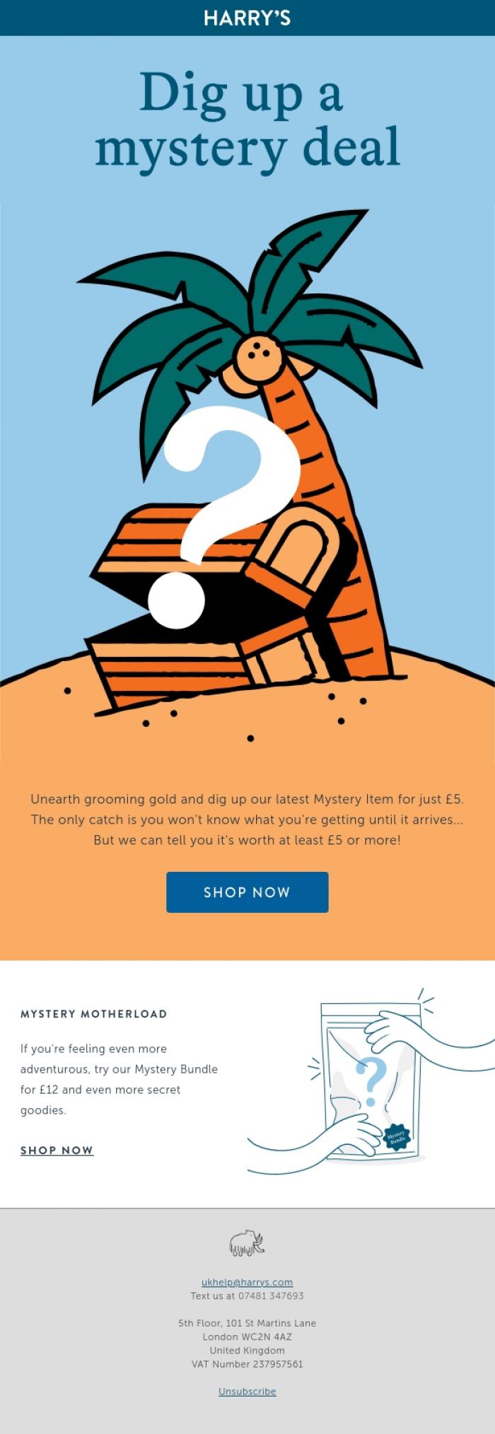 Email Design Inspiration from Harry's, Dig up a mystery deal