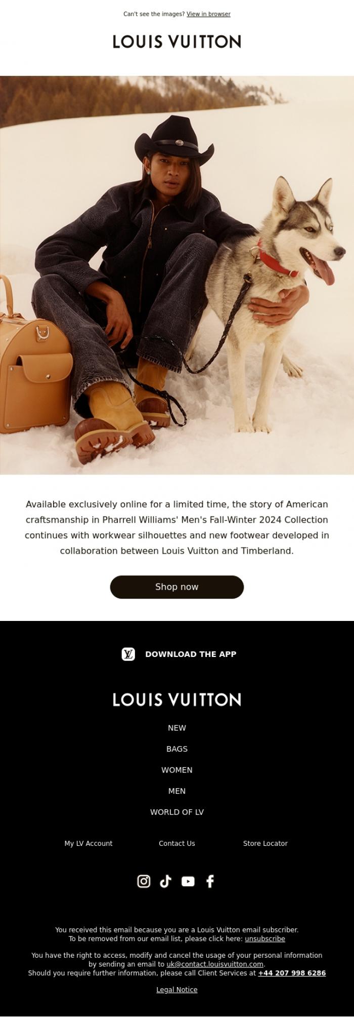 Email Design Inspiration from Louis Vuitton, Exclusively Online - Fall-Winter 2024 Workwear: Louis Vuitton x Timberland