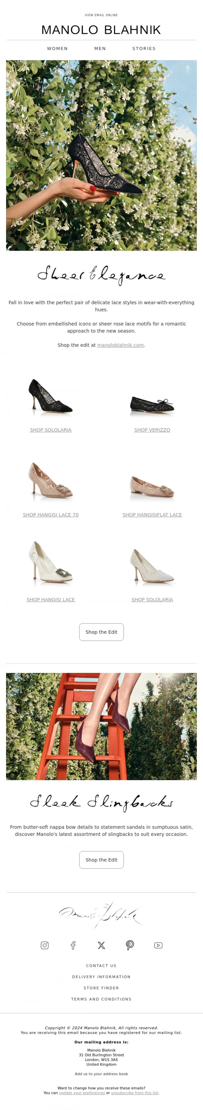 Email Design Inspiration from Manolo Blahnik, Sheer Elegance | Shop the Edit