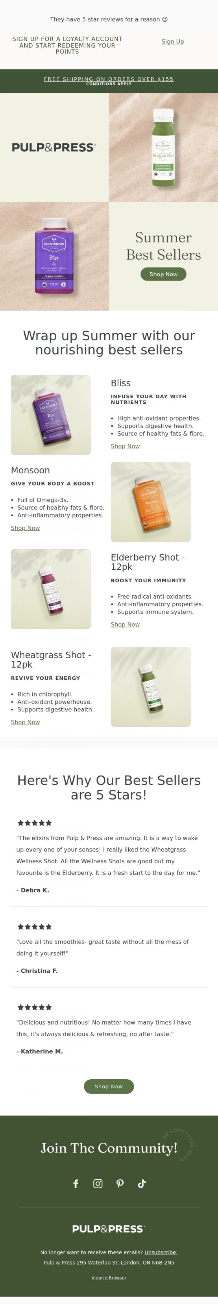 Email Design Inspiration from Pulp & Press, Best Sellers (According to you)