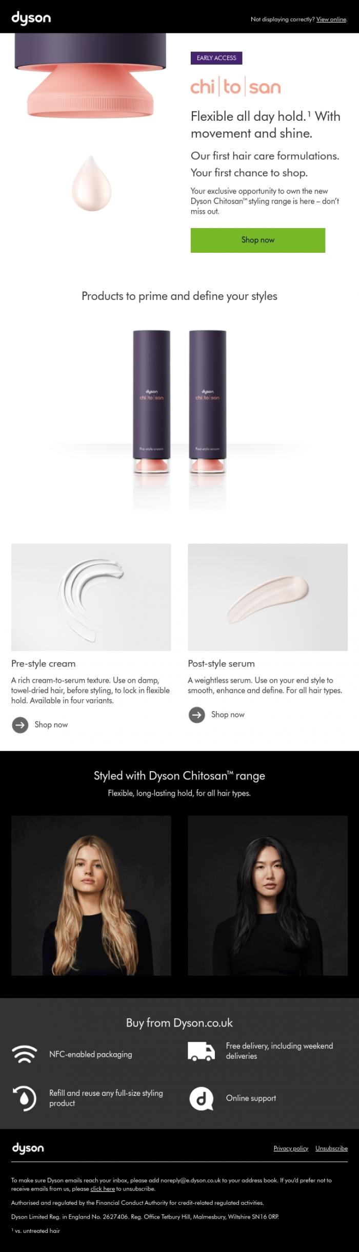 Email Design Inspiration from Dyson, Your chance to shop Dyson Chitosan&trade; styling range