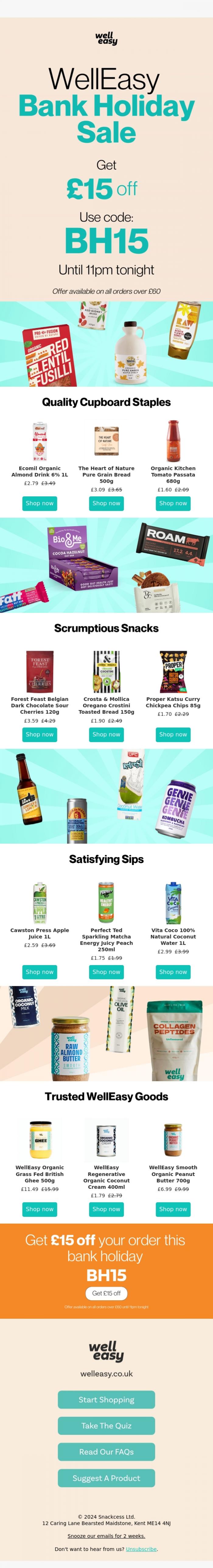 Email Design Inspiration from WellEasy, ENDS SOON ⏱: &pound;15 off your order!