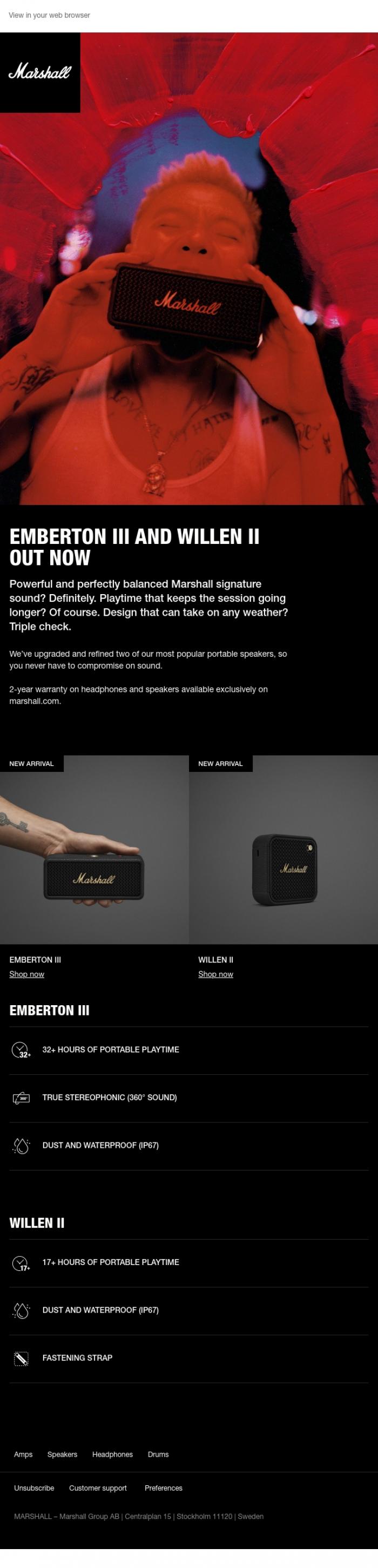 Email Design Inspiration from Marshall, The wait for Emberton III and Willen II is over.