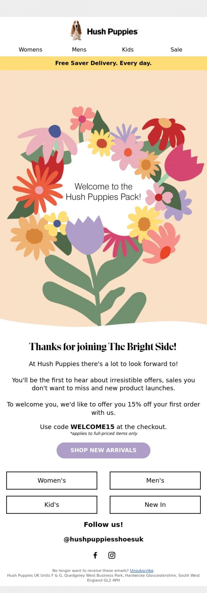 Email Design Inspiration from Hush Puppies UK, Welcome to the pack! 🐶