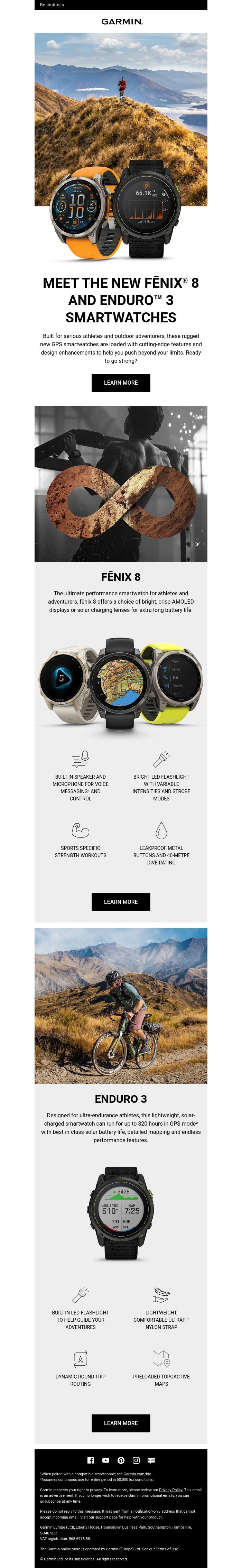 Email Design Inspiration from Garmin, New fēnix 8 and Enduro 3 are here
