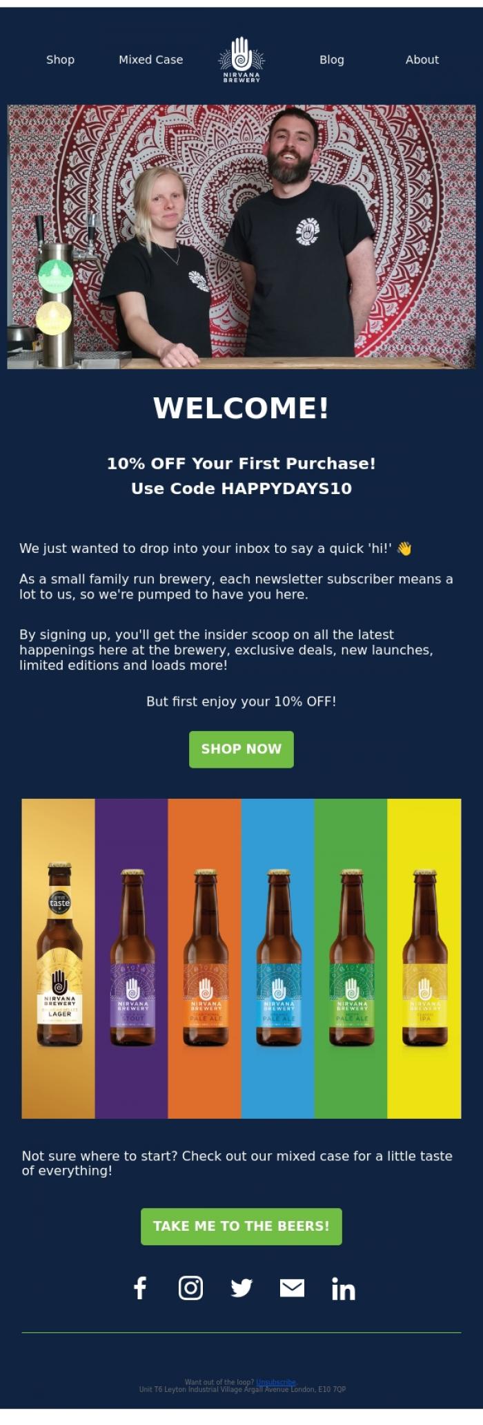 Email Design Inspiration from Nirvana Brewery Ltd, Here's Your 10% OFF!