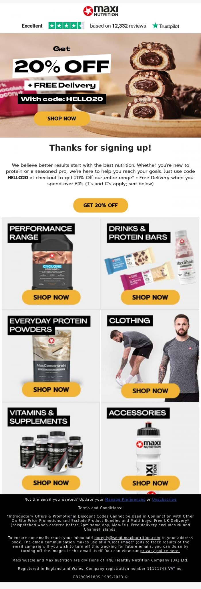 Email Design Inspiration from MaxiNutrition, Thanks for signing up!