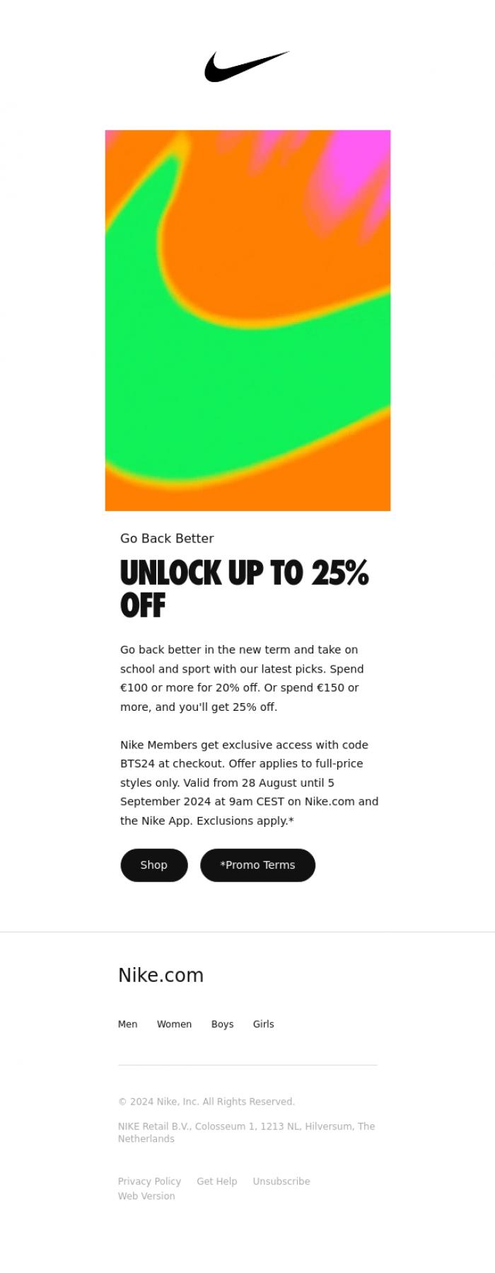 Email Design Inspiration from Nike, Unlock Up To 25% Off