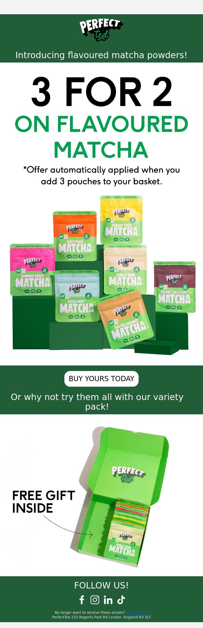 Email Design Inspiration from PerfectTed Energy, Introducing flavoured matcha...