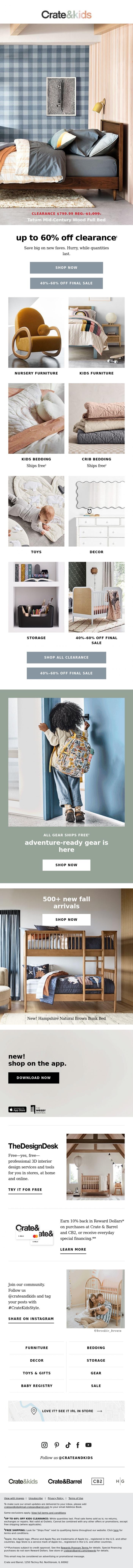 Email Design Inspiration from Crate & Kids, Get up to 60% off clearance now!