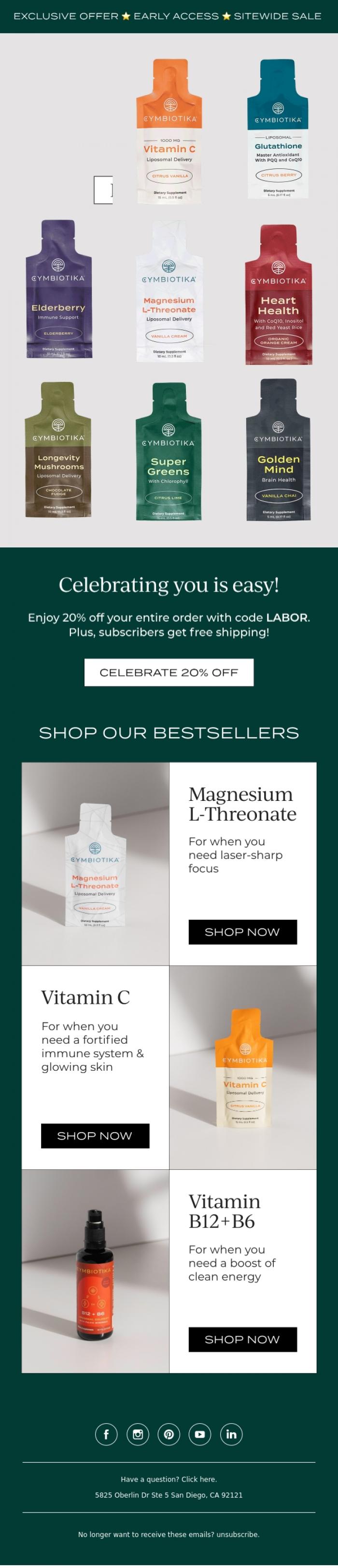 Email Design Inspiration from Cymbiotika, We want YOU to shop first! 🌟