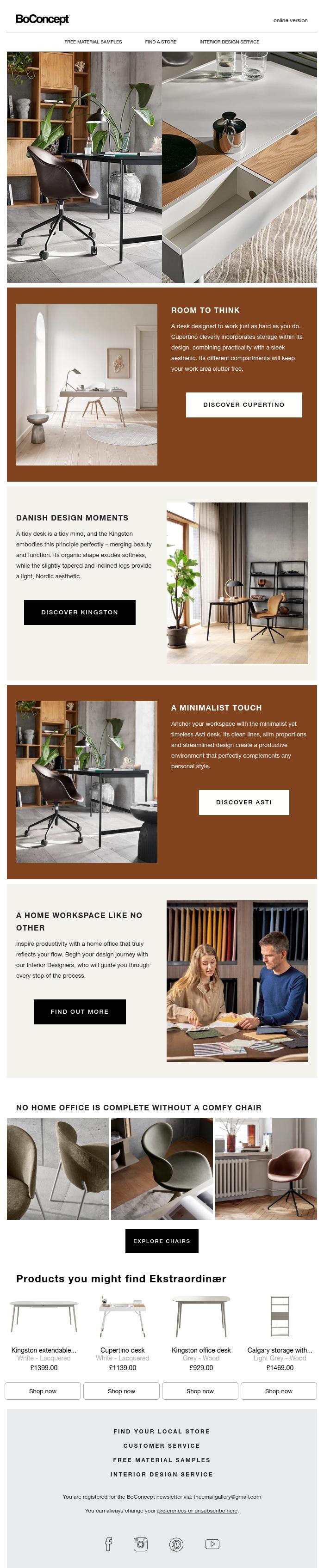 Email Design Inspiration from BoConcept, Re-Energise Your Home Workspace