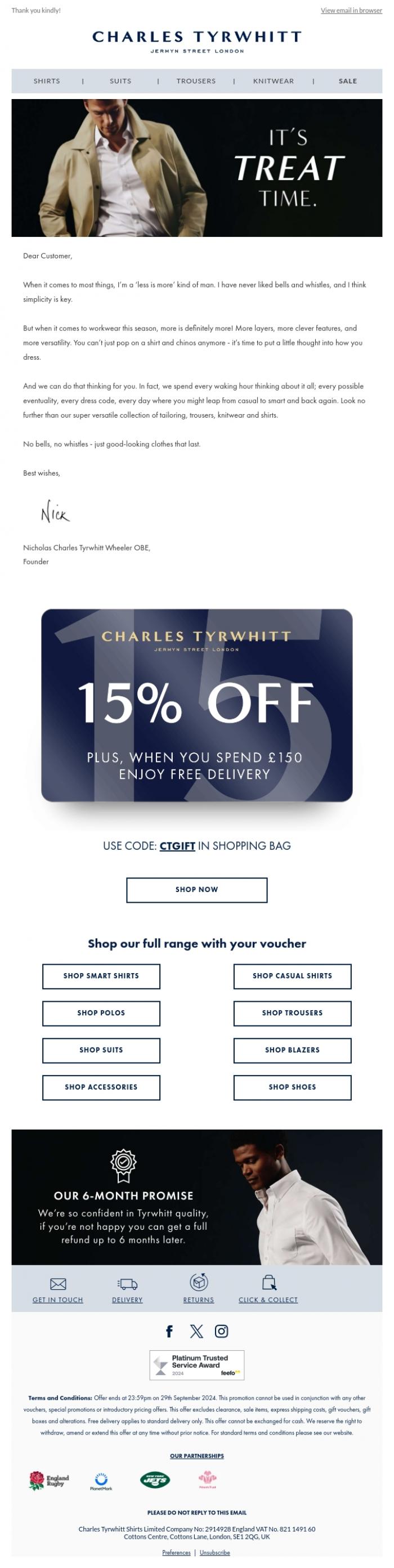 Email Design Inspiration from Nick Wheeler, Enjoy 15% off as a token of appreciation