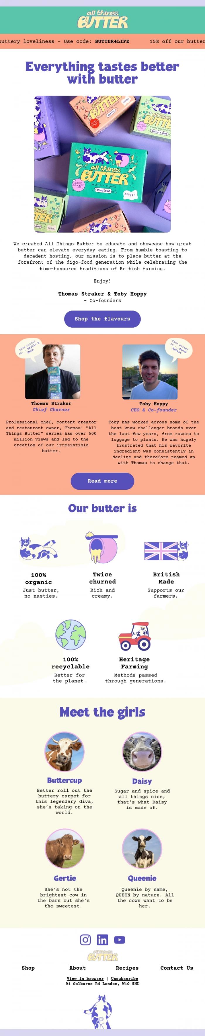 Email Design Inspiration from All Things Butter, Hello from Thomas & Toby 👋🏻