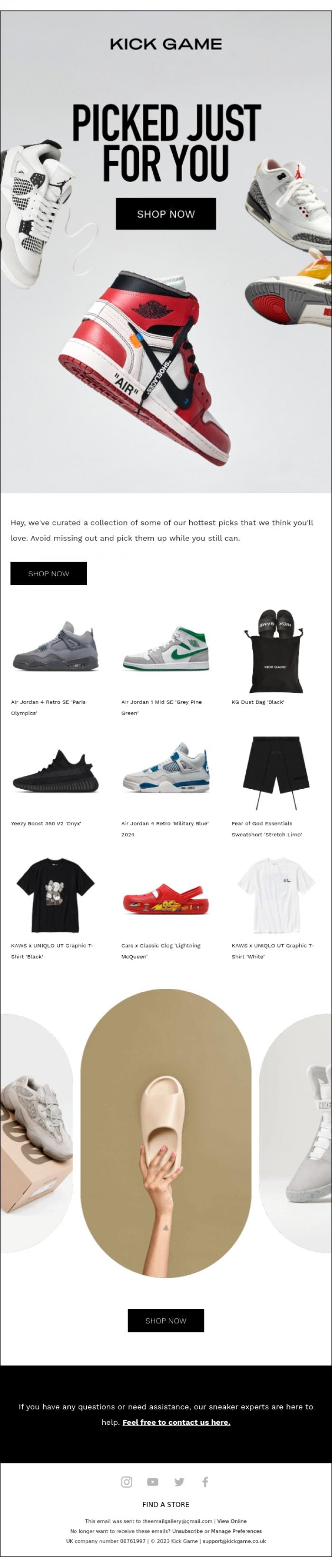 Email Design Inspiration from Kick Game, Your personal sneaker curation
