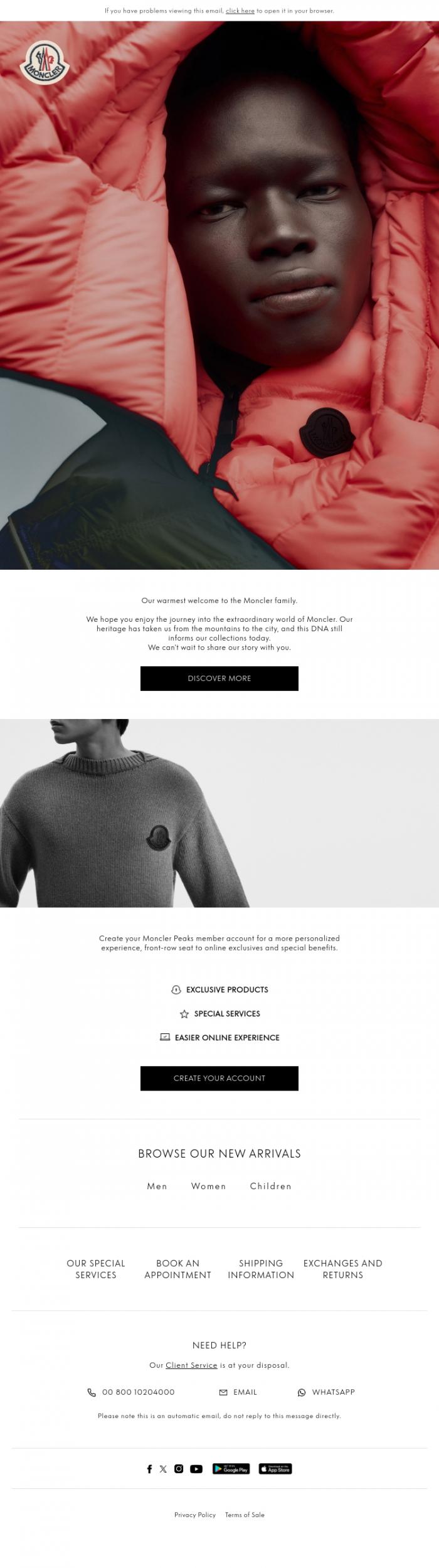 Email Design Inspiration from Moncler Online Store, Thank you for subscribing