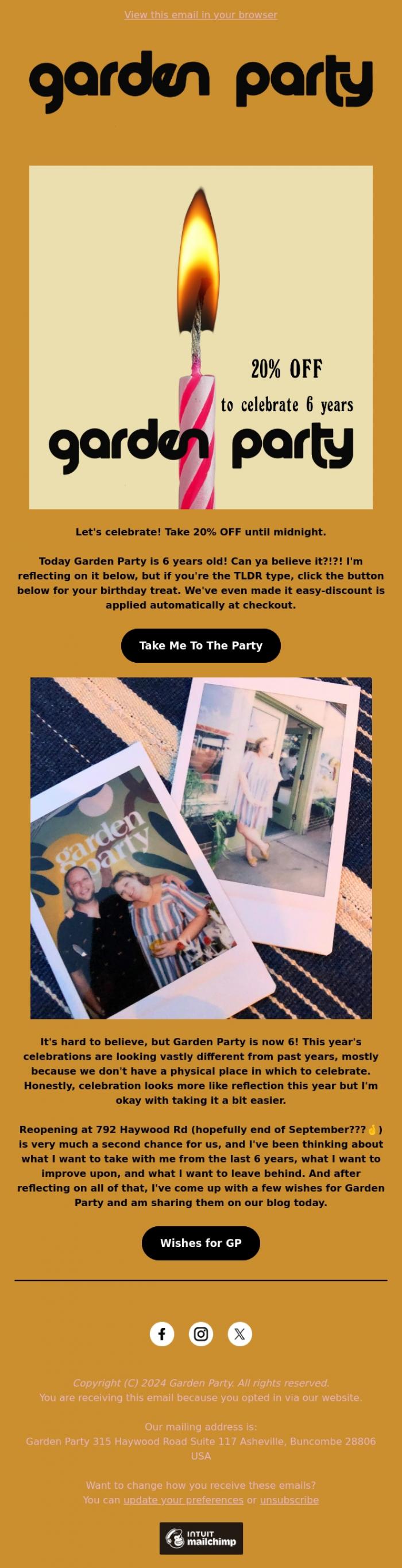 Email Design Inspiration from Garden Party, Make a wish!🎂