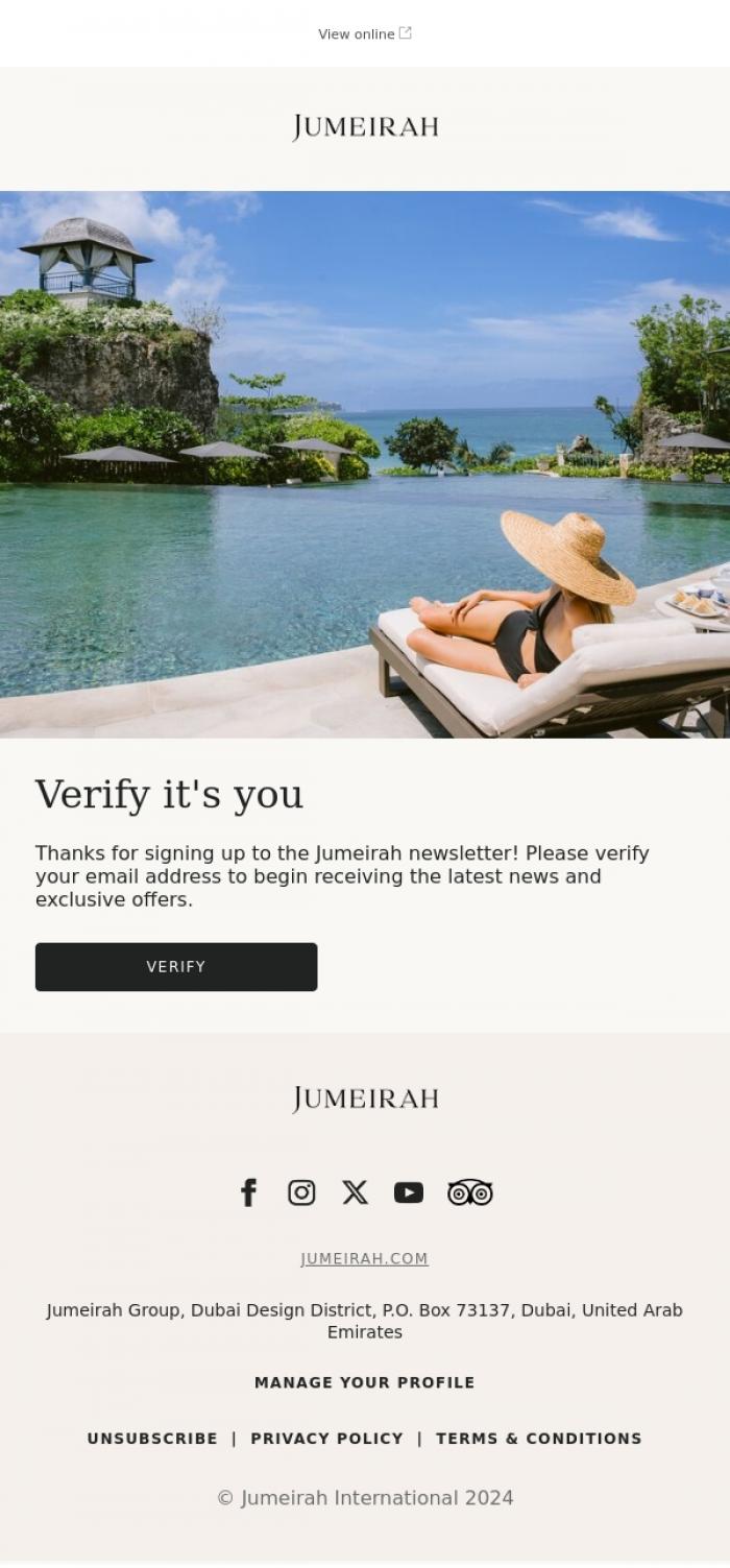 Email Design Inspiration from Jumeirah, Jumeirah - verify your email address