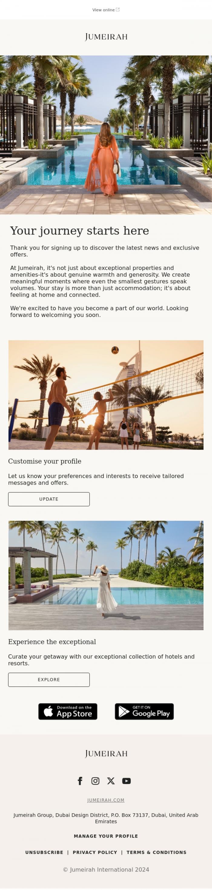 Email Design Inspiration from Jumeirah One, Welcome to Jumeirah