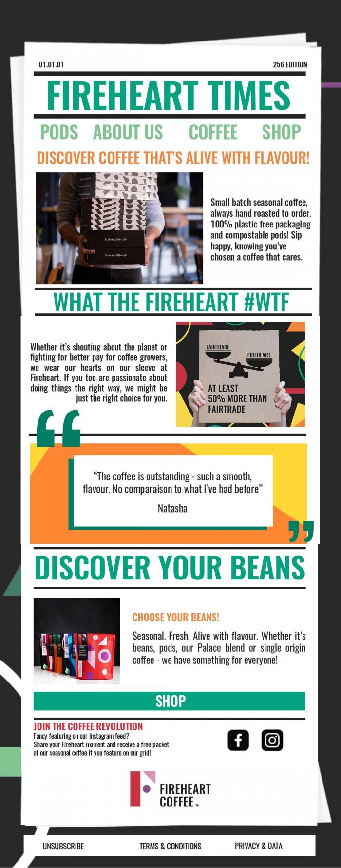 Email Design Inspiration from Fireheart Coffee, #WTF are we? ??