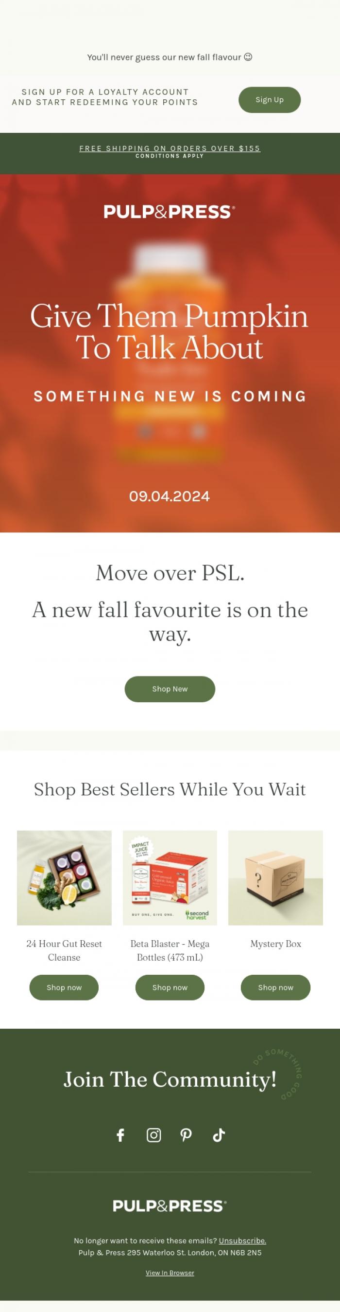 Email Design Inspiration from Pulp & Press, Let's give them pumpkin to talk about 🎃