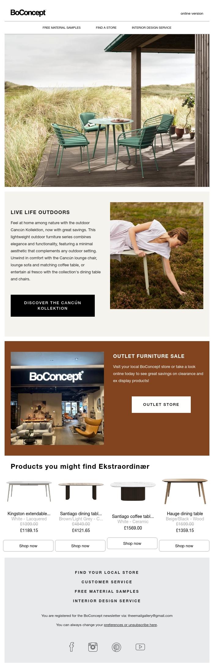Email Design Inspiration from BoConcept, Sale Now On. Save On Outdoor Furniture