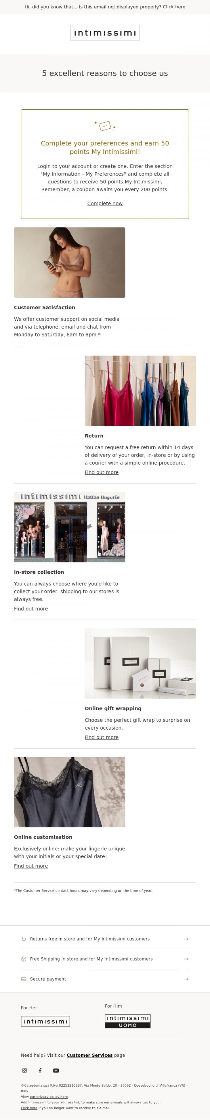 Email Design Inspiration from Intimissimi, 5 excellent reasons to choose us