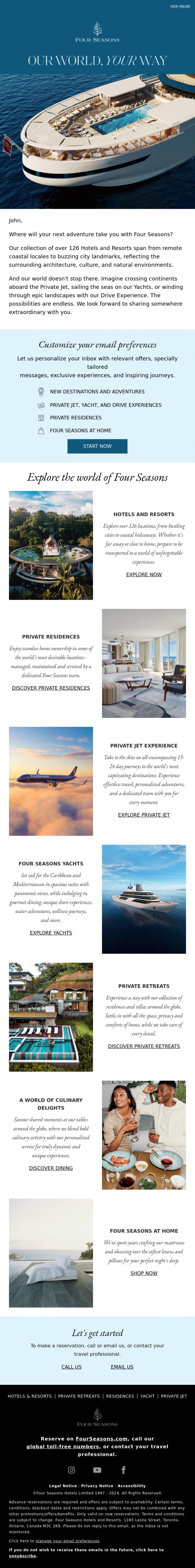 Email Design Inspiration from Four Seasons, John: Hotels, Resorts, and so much more