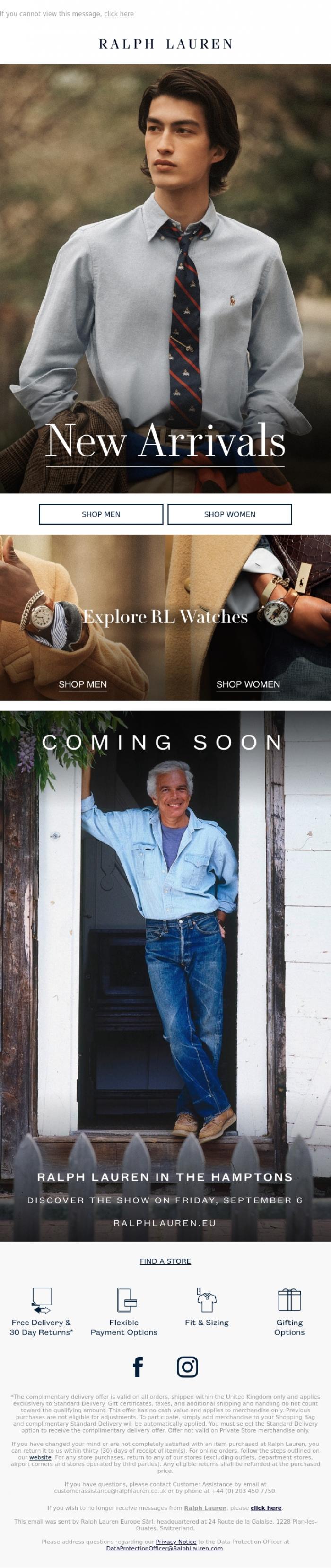 Email Design Inspiration from Ralph Lauren UK, New In: Fall Staples