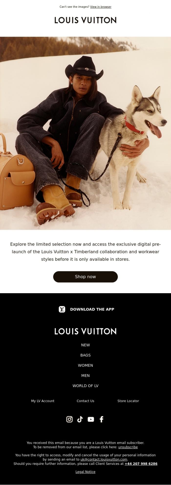 Email Design Inspiration from Louis Vuitton, Last Days:&nbsp;Fall-Winter 2024 Workwear and Louis Vuitton x Timberland