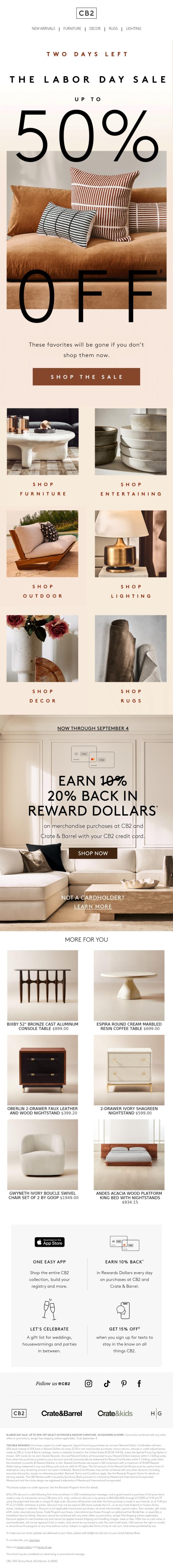 Email Design Inspiration from CB2 SALE, TIME'S RUNNING OUT