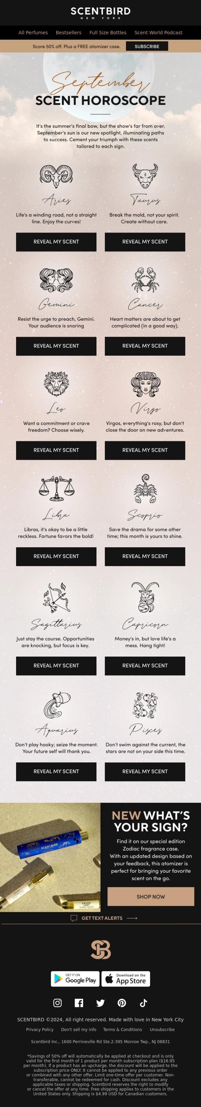 Email Design Inspiration from Taylor at Scentbird, September Scent Horoscope: Your Favorite Email