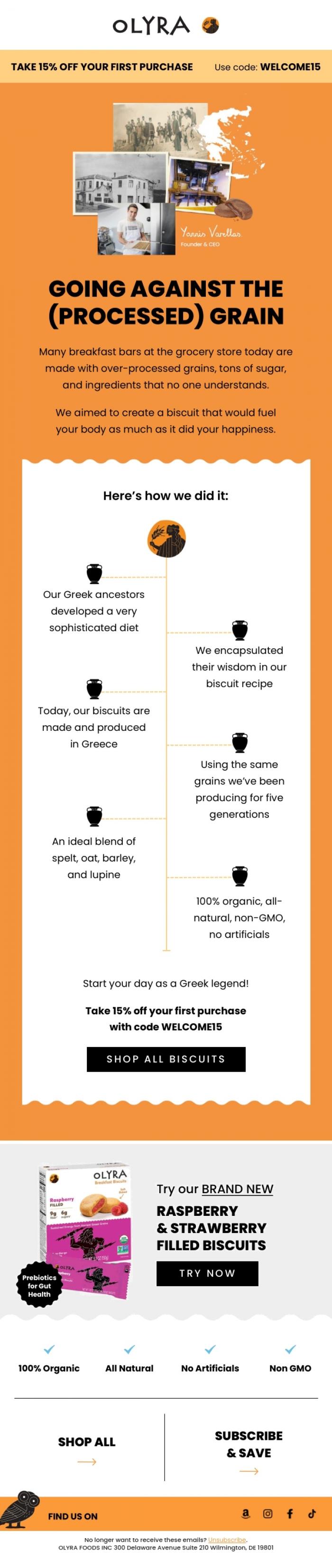 Email Design Inspiration from OLYRA, 5 Generations in the Making