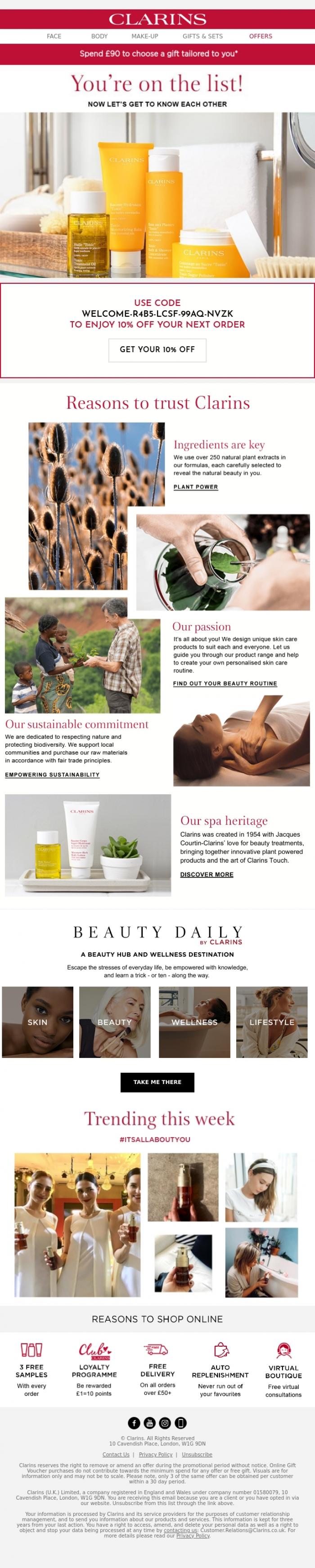 Email Design Inspiration from Clarins, Welcome to Clarins
