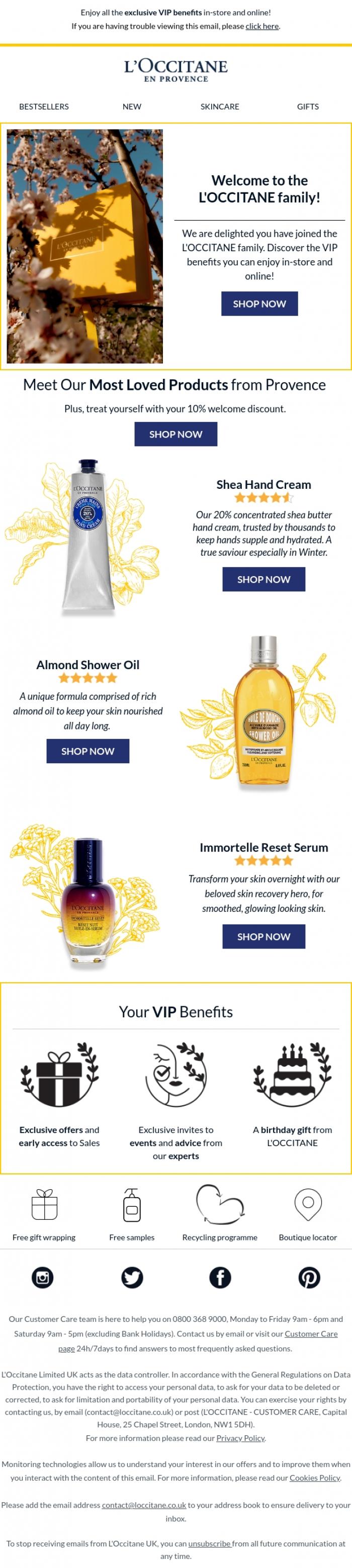 Email Design Inspiration from L'Occitane, Welcome to the L'OCCITANE family