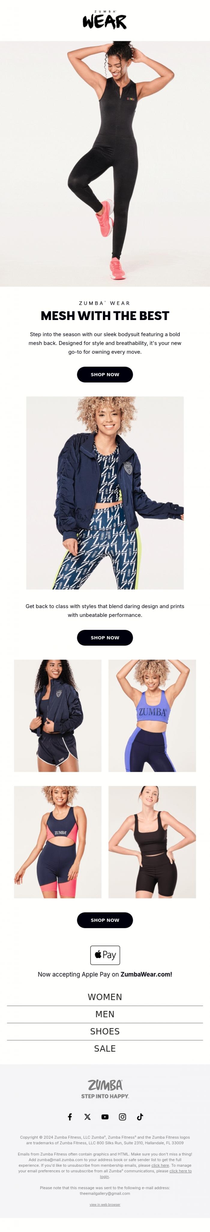 Email Design Inspiration from Zumba Wear, 🕺 Dancing' in September with the latest drop! 😲