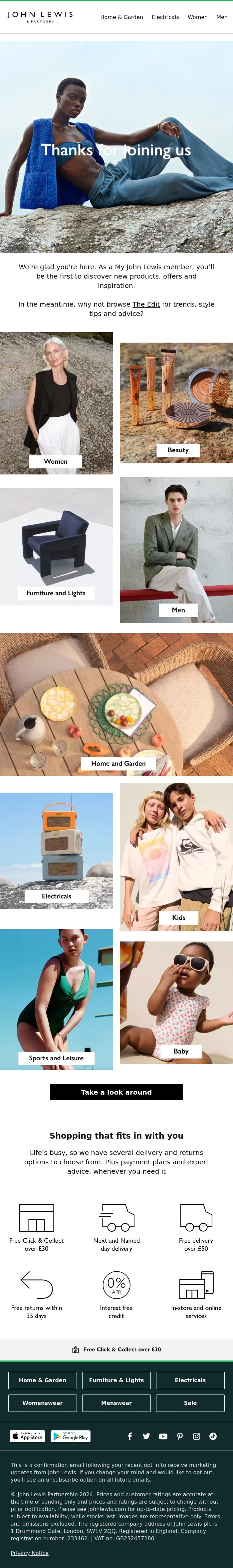 Email Design Inspiration from John Lewis & Partners, Thank you for signing up