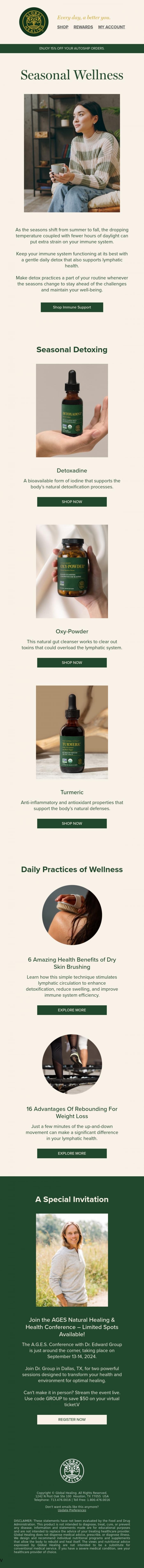 Email Design Inspiration from Global Healing, Chillier weather is on its way...
