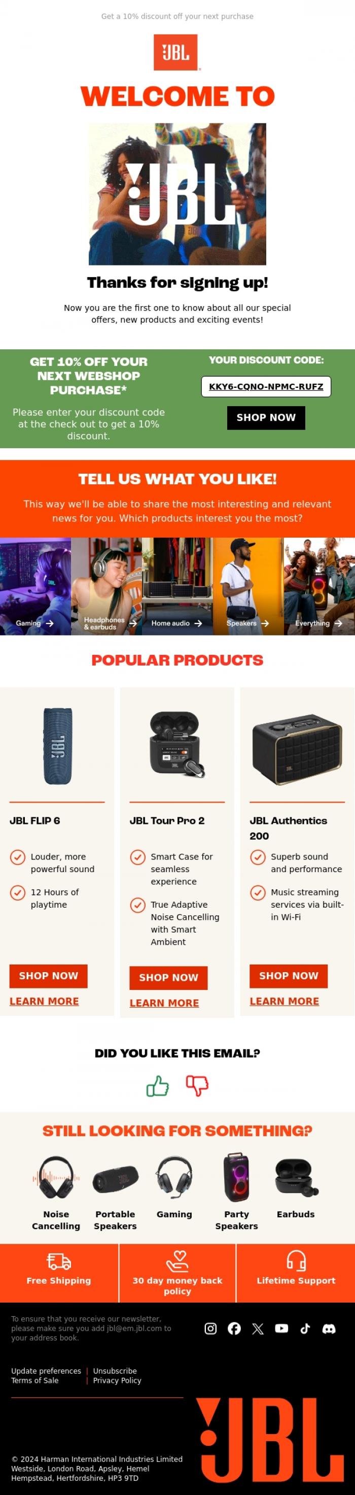 Email Design Inspiration from JBL, Welcome! We're glad to have you here!