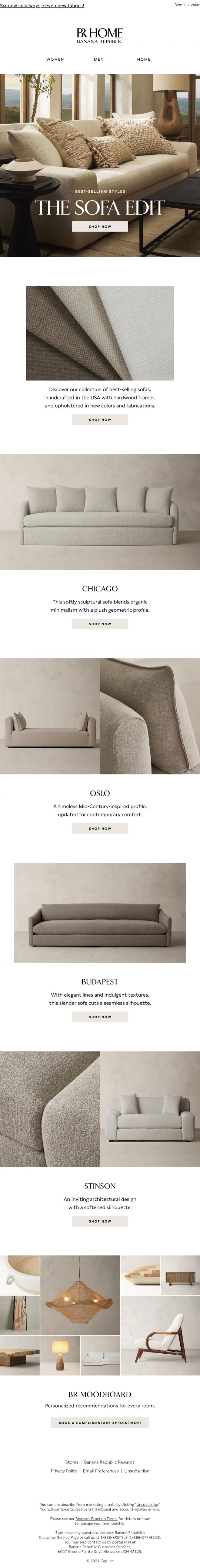 Email Design Inspiration from BR Home, Discover the new BR Home sofa collections