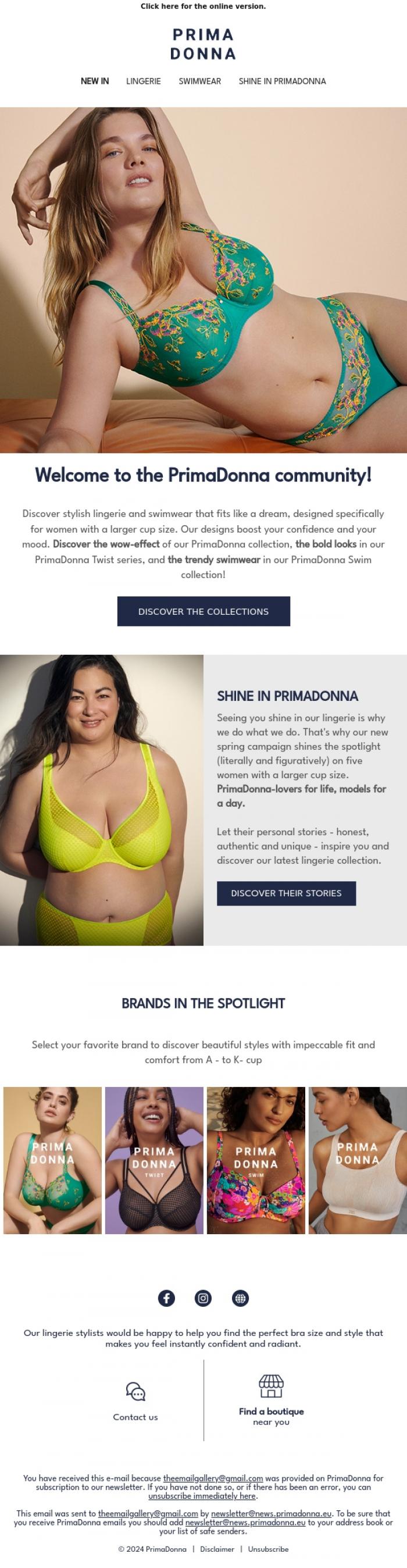 Email Design Inspiration from PrimaDonna, Welcome to PrimaDonna!