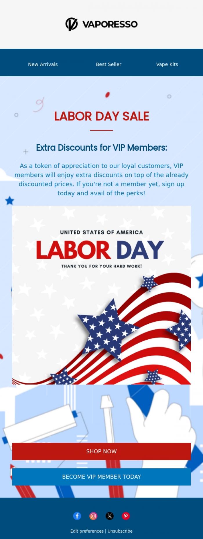 Email Design Inspiration from VAPORESSO Official, 📣The Labor Day Sale You've Been Waiting For!