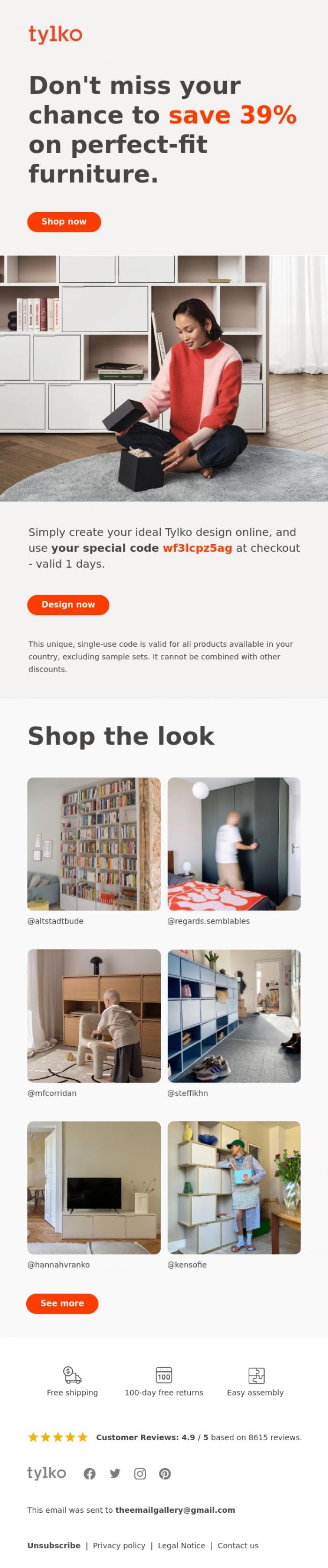 Email Design Inspiration from Tylko, Your 39% voucher expires in 2 days ⏳