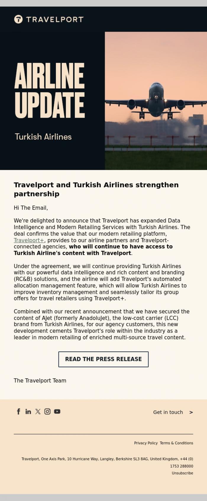 Email Design Inspiration from Travelport, Travelport and Turkish Airlines sign long-term agreement to expand functionalities