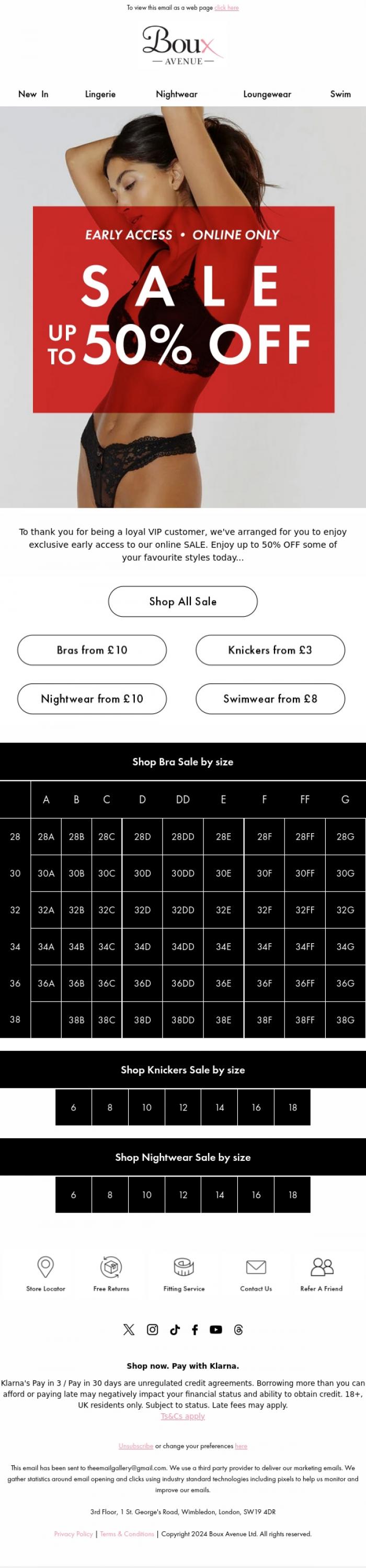 Email Design Inspiration from Boux Avenue | SALE, 🌟 Exclusive VIP access to SALE: up to 50% OFF today 🌟
