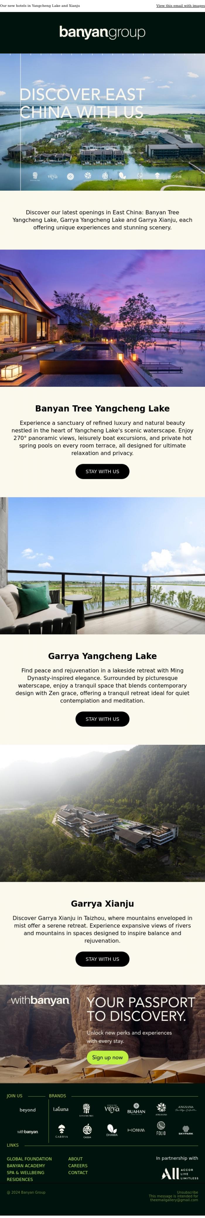 Email Design Inspiration from Banyan Group, Discover East China with us